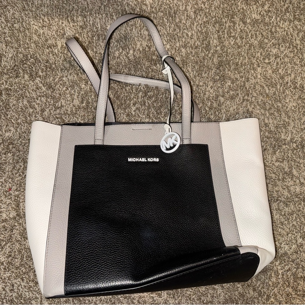 Michael Kors Black and White Color-Blocked Tote Bag